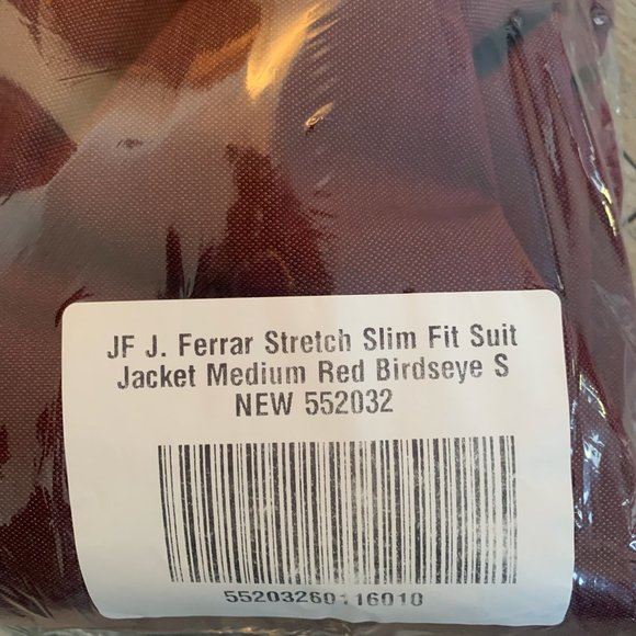 NEW JF J. FERRAR STRETCH SLIM FIT SUIT COOLMAX JACKET MEDIUM RED BIRDSEYE SMALL - Picture 9 of 10